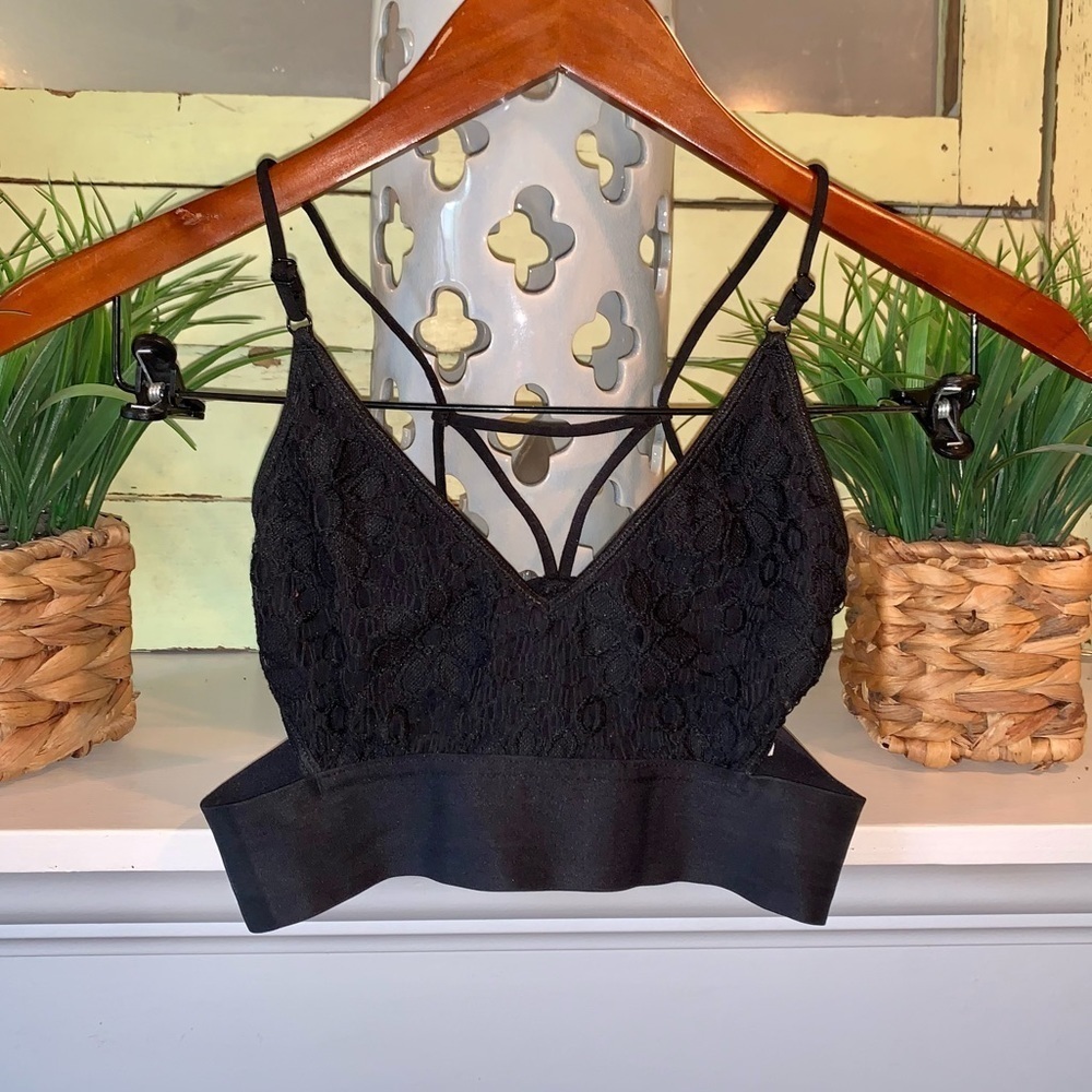 Intimately Free People Black Lace Cut Out Multi Strap Bralette Size XS
